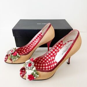 Dolce & Gabbana Red Floral Bow Crystal Heels EU 40.5